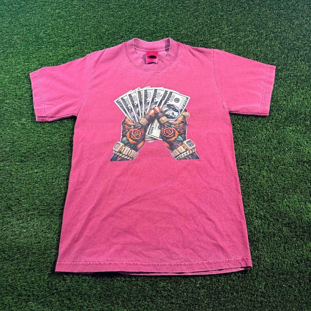 Shaka Wear SuperMAXHeavy Graphic T-Shirt Red Wash Money Hands Streetwear Small